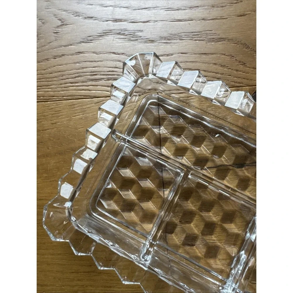 Fostoria Relish Tray Dish 4 Part Divided Plate Catch all Clear Rectangle Vintage